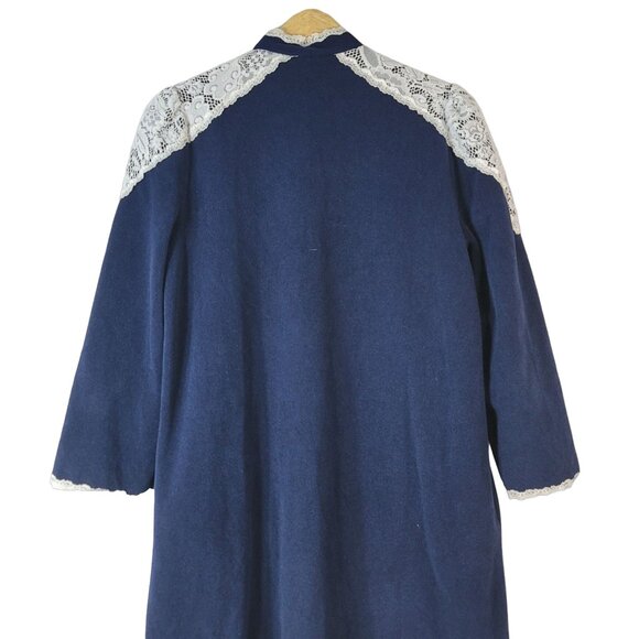 Beth Michaels Velour Robe Blue Medium Lace Long Sleeve Zip Pockets Granny VTG - Picture 7 of 11